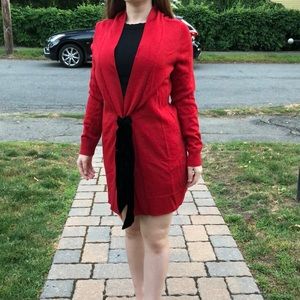 Talbots red long cardigan/sweater with black bow